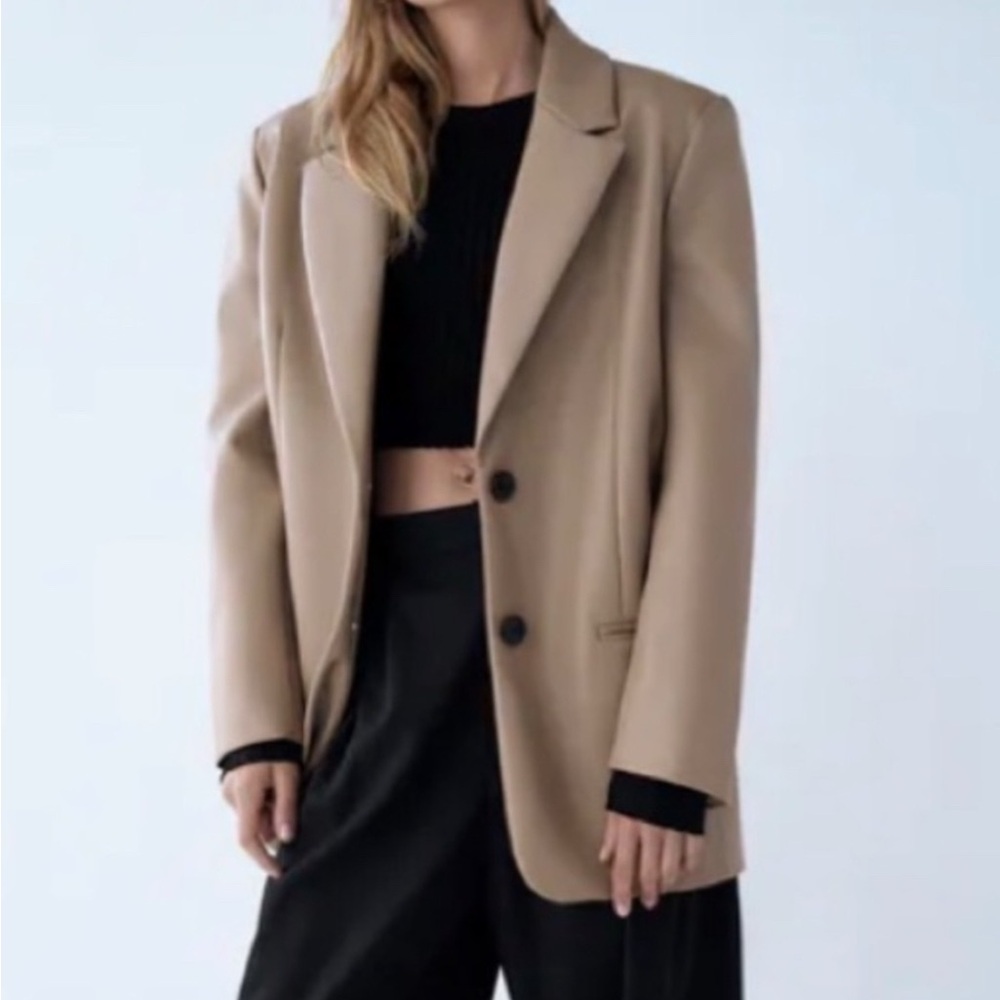 Zara Classic Vegan Leather Dusty Rose Blazer